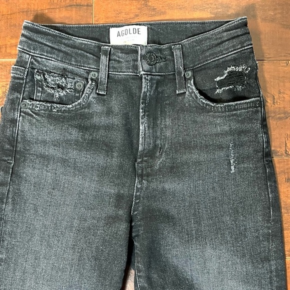 AGOLDE Denim Sophie Crop Jeans Black Chewed Hem Size 24 - Picture 6 of 14